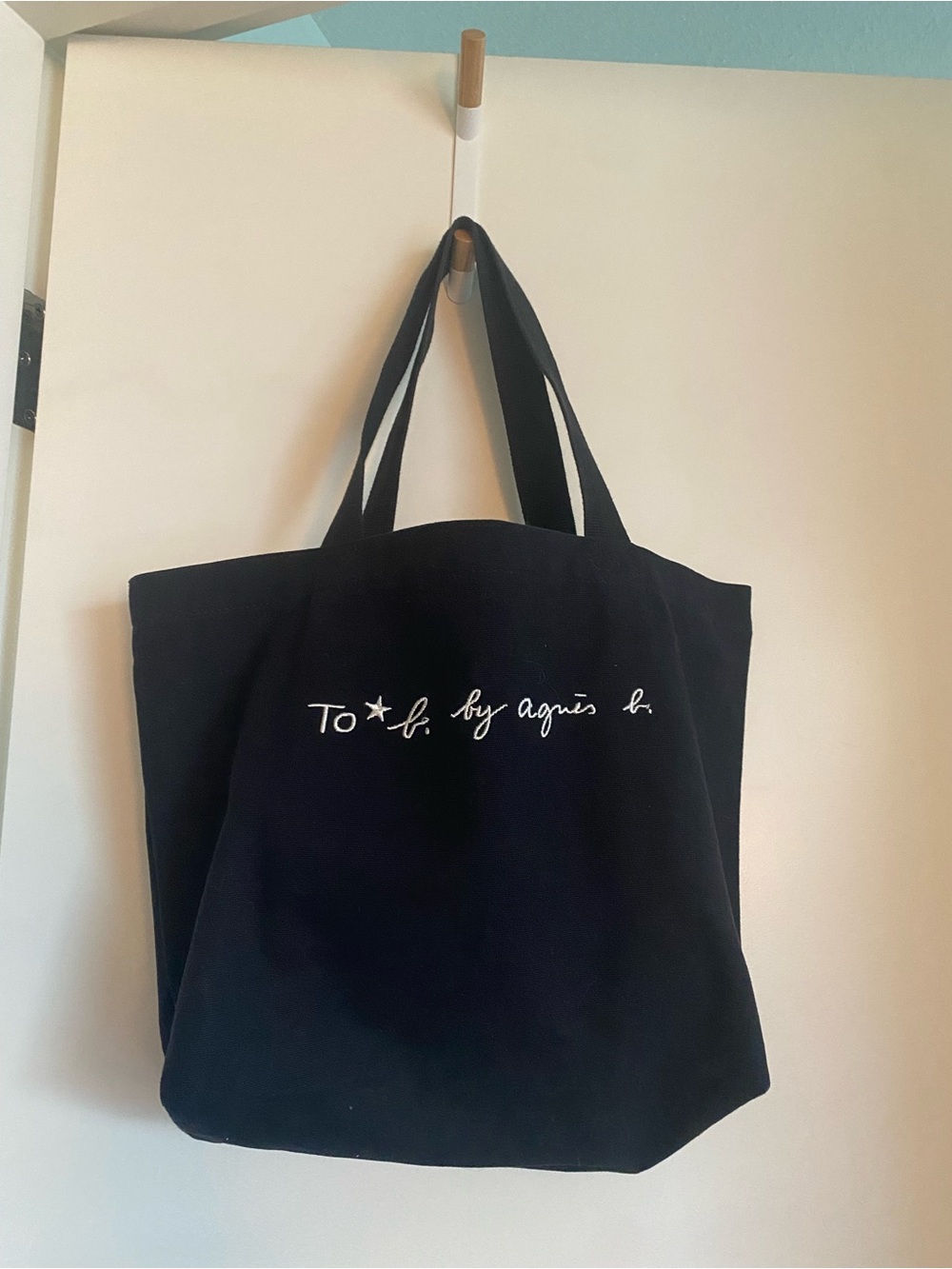 Agnes b - Black Canvas Tote Bag with Script Logo
